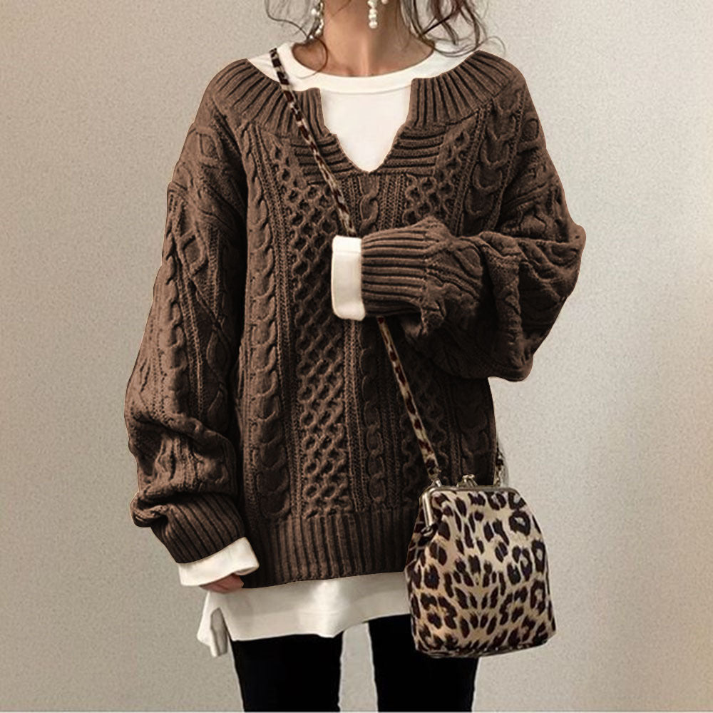 Autumn And Winter Loose Knit Temperament Round Neck