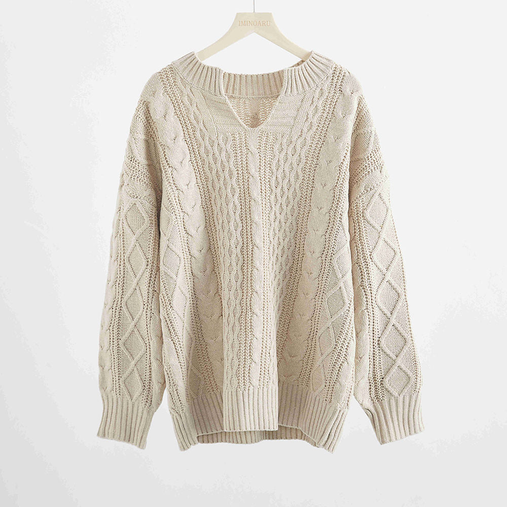 Autumn And Winter Loose Knit Temperament Round Neck