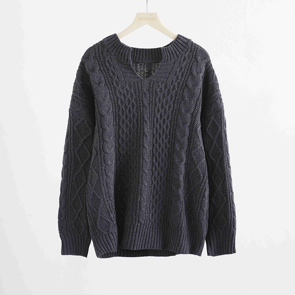 Autumn And Winter Loose Knit Temperament Round Neck
