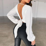 Long Sleeve Sexy Crop Top with V-Neck for Women