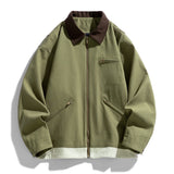 American Retro Workwear Autumn Loose Contrast Color Lapels Couple Jacket