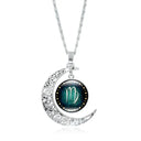 Zodiac Time Gem Necklace with Silver Moon Pendant