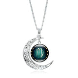 Zodiac Time Gem Necklace with Silver Moon Pendant
