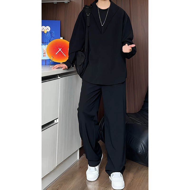 Long Sleeve POLO Shirt Trousers Suit Men's Casual