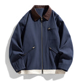 American Retro Workwear Autumn Loose Contrast Color Lapels Couple Jacket