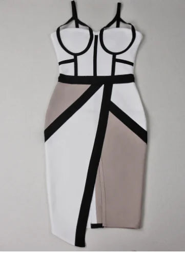 Color Block V-neck Sleeveless Spaghetti Strap Dress