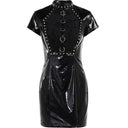 Women's Dark Flocking Dress with Stitching and Rivets