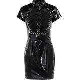 Women's Dark Flocking Dress with Stitching and Rivets