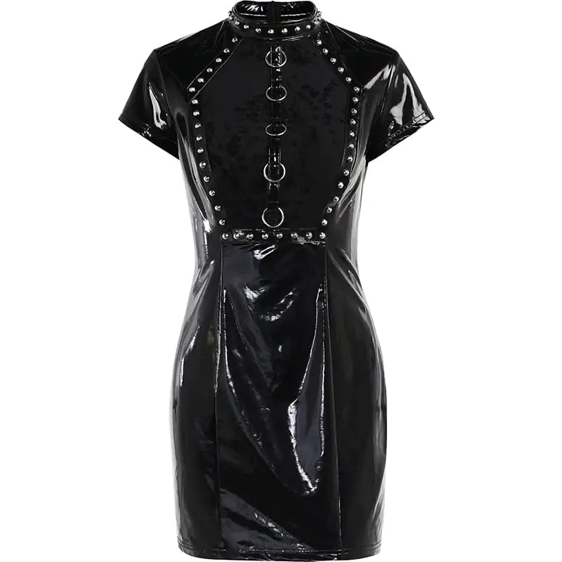 Women's Dark Flocking Dress with Stitching and Rivets