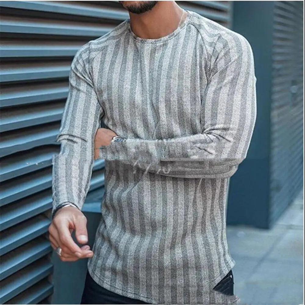 Men's Striped Round Neck Bottom Shirt