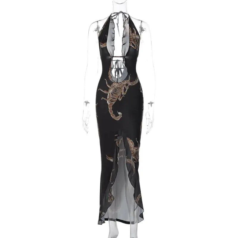 Women's Fashion Printed Halter Long Dress