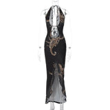 Women's Fashion Printed Halter Long Dress