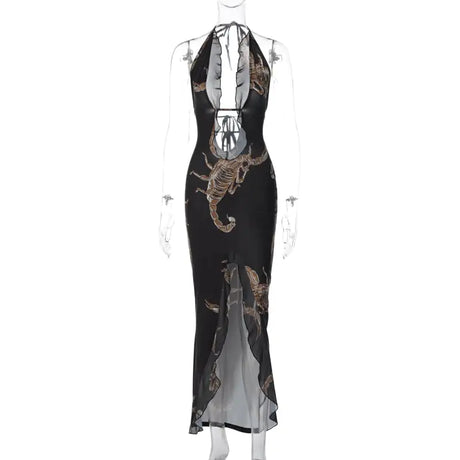 Women's Fashion Printed Halter Long Dress
