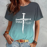 Women's Summer Short Sleeve T-shirt with Cross Print