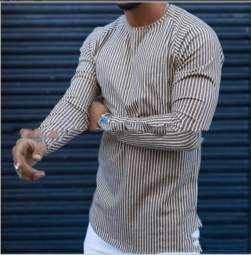 Men's Striped Round Neck Bottom Shirt