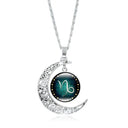 Zodiac Time Gem Necklace with Silver Moon Pendant