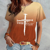 Women's Summer Short Sleeve T-shirt with Cross Print