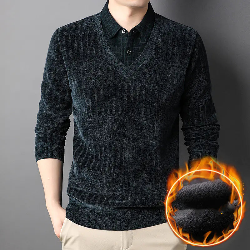 Warm Thickened Chenille Knit Long Sleeve Top for Men