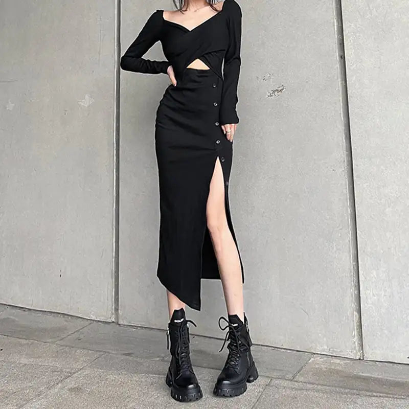 Women's Fashion Slit-Breasted Knit Long Dress