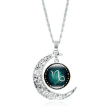 Zodiac Time Gem Necklace with Silver Moon Pendant