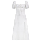 Square Neck Puff Sleeve Dress with High Slit