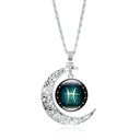 Zodiac Time Gem Necklace with Silver Moon Pendant
