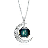 Zodiac Time Gem Necklace with Silver Moon Pendant