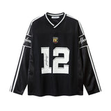 Digital Printed Long-sleeved T-shirt Jersey Contrast Color V-neck Top