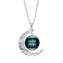 Zodiac Time Gem Necklace with Silver Moon Pendant
