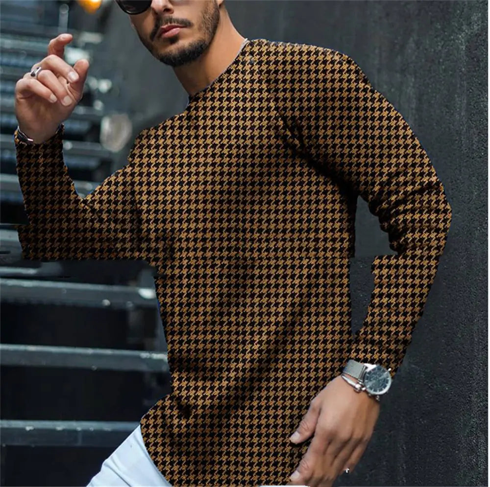 Men's Striped Round Neck Bottom Shirt