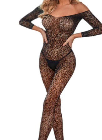 Women's Leopard Print See-Through Jumpsuit