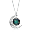 Zodiac Time Gem Necklace with Silver Moon Pendant