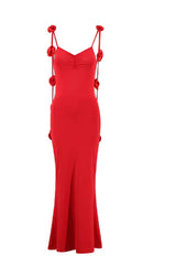 Skinny V-neck Dress with Solid Color Floral Design