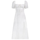 Square Neck Puff Sleeve Dress with High Slit