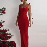 Skinny V-neck Dress with Solid Color Floral Design